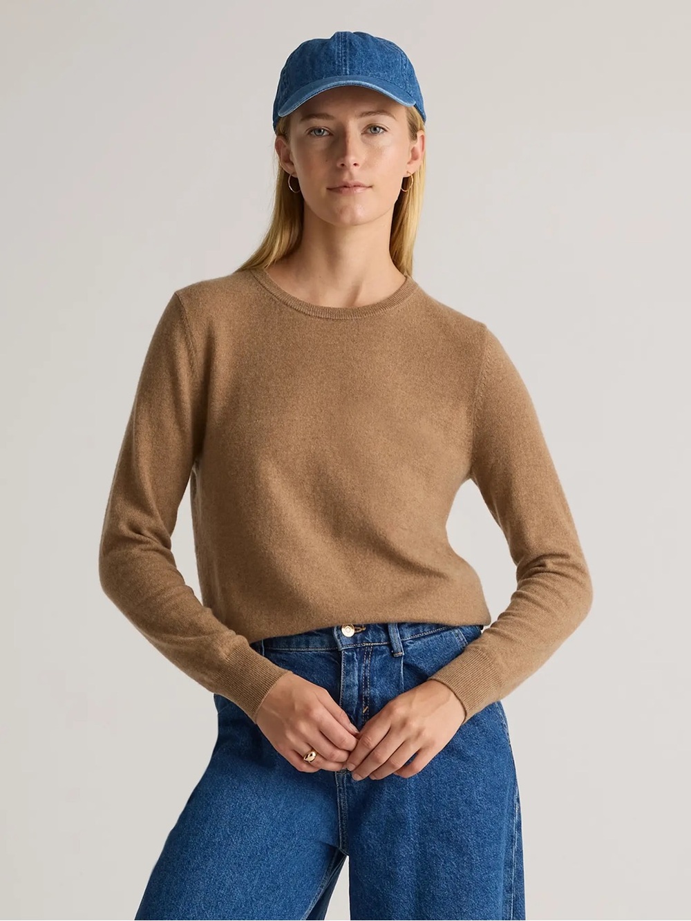 Quince Mongolian Cashmere Crewneck Sweater in Camel